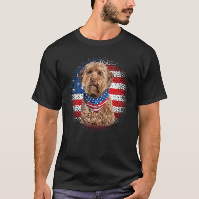 Cute Goldendoodle Dog American Flag Indepedence Da T-Shirt (Front)