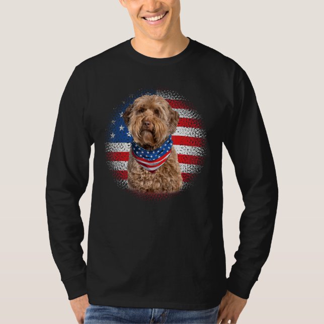 Cute Goldendoodle Dog American Flag Indepedence Da T-Shirt (Front)