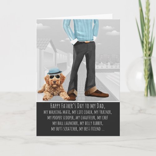Cute Goldendoodle Dog and Dad Funny Father's Day Holiday Card