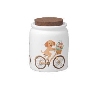 Cute Goldendoodle Dog Biking Spring Flowers Candy Jar