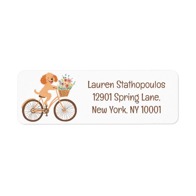 Cute Goldendoodle Dog Biking Spring Flowers Label (Front)