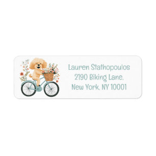 Cute Goldendoodle Dog Biking Spring Flowers Label