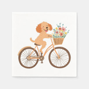 Cute Goldendoodle Dog Biking Spring Flowers Napkins