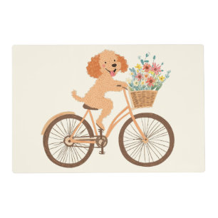 Cute Goldendoodle Dog Biking Spring Flowers Placemat