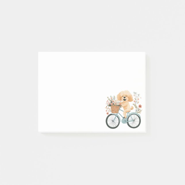 Cute Goldendoodle Dog Biking Spring Flowers Post-it Notes (Front)