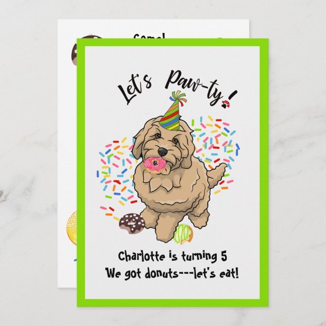 Cute Goldendoodle Dog  Birthday Party Invitation (Front/Back)