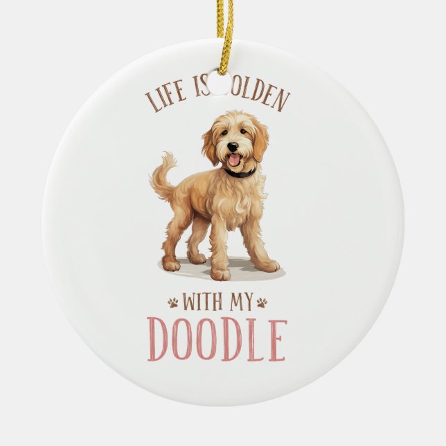  Cute Goldendoodle Dog Ceramic Ornament (Front)