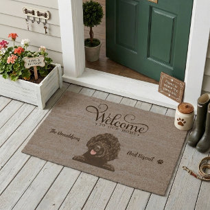Cute Goldendoodle Dog Fiber Doormat