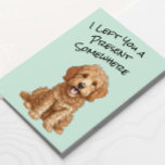Cute Goldendoodle Dog Happy Birthday Card<br><div class="desc">This cute goldendoodle left a you a present somewhere,  and she's not going to tell you where it is. All text and colors may be changed.</div>