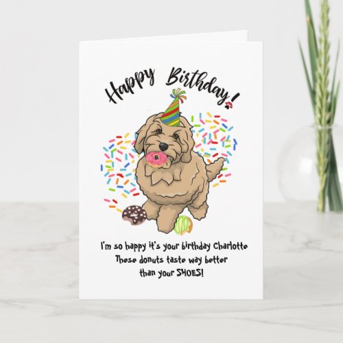 Cute Goldendoodle Dog Pet Birthday Card Donuts