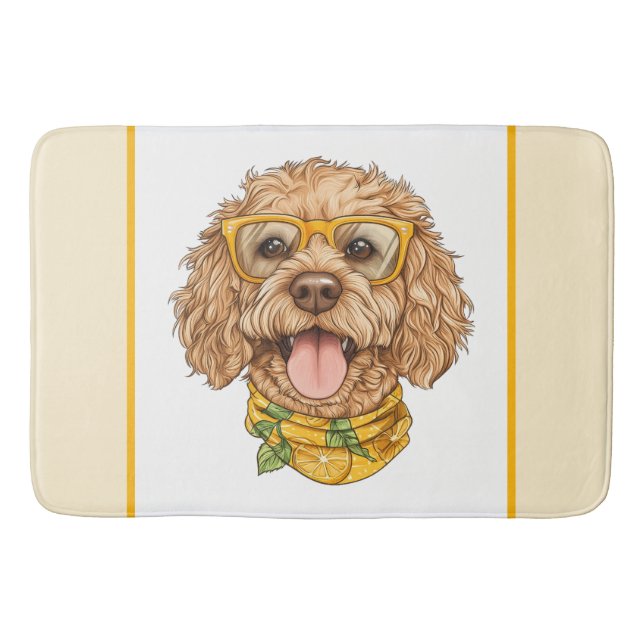 Cute Goldendoodle Dog Sunglasses Oranges Bath Mat (Front)