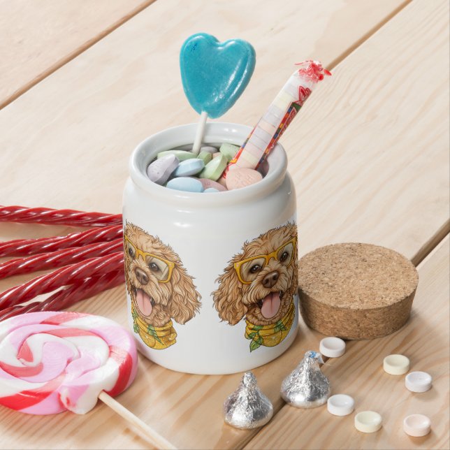 Cute Goldendoodle Dog Sunglasses Oranges Candy Jar (In Situ)