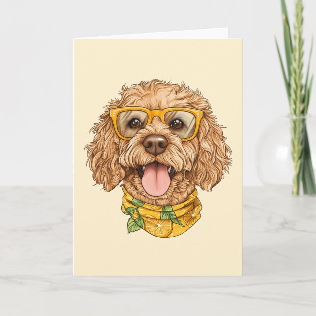 Cute Goldendoodle Dog Sunglasses Oranges Card (Front)