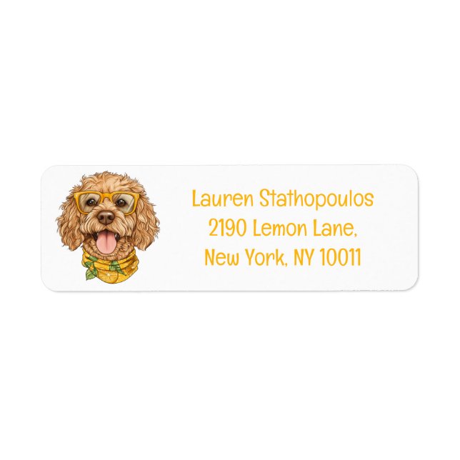 Cute Goldendoodle Dog Sunglasses Oranges Label (Front)
