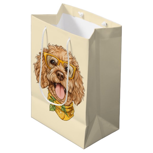 Cute Goldendoodle Dog Sunglasses Oranges Medium Gift Bag (Front Angled)