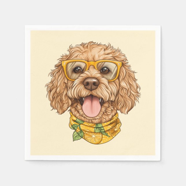 Cute Goldendoodle Dog Sunglasses Oranges Napkins (Front)
