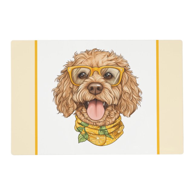 Cute Goldendoodle Dog Sunglasses Oranges Placemat (Front)