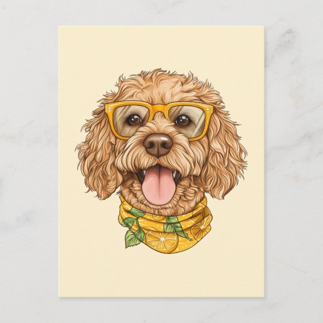 Cute Goldendoodle Dog Sunglasses Oranges Postcard (Front)