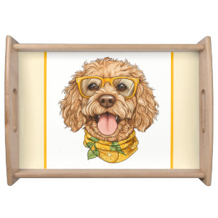Cute Goldendoodle Dog Sunglasses Oranges Serving Tray