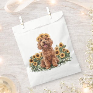 Cute Goldendoodle Dog Wearing A Sunflower Crown Favor Bag