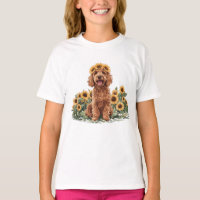 Cute Goldendoodle Dog Wearing A Sunflower Crown