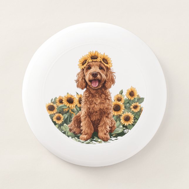 Cute Goldendoodle Dog Wearing A Sunflower Crown Wham-O Frisbee (Front)