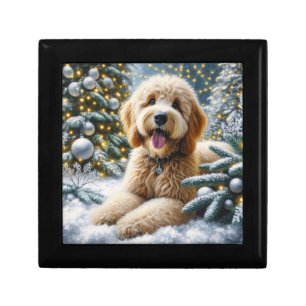 Cute Goldendoodle Dog Winter Wonderland Gift Box