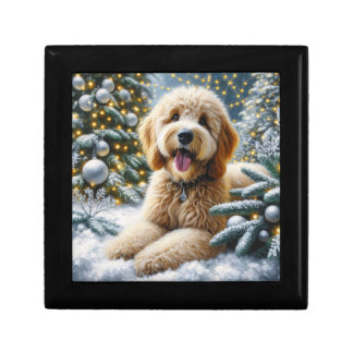 Cute Goldendoodle Dog Winter Wonderland Gift Box
