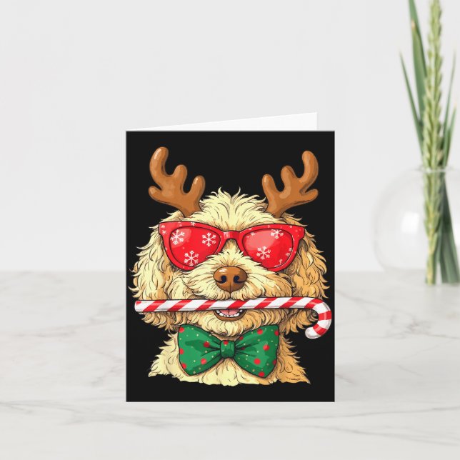 Cute Goldendoodle Dogs Christmas Lights Golden Doo Card (Front)