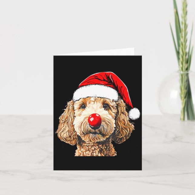 Cute Goldendoodle Dogs Christmas Santa Golden Dood Card (Front)