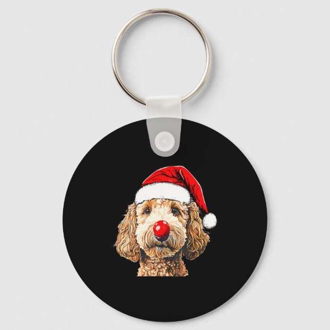 Cute Goldendoodle Dogs Christmas Santa Golden Dood Keychain (Front)