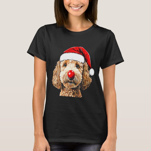 Cute Goldendoodle Dogs Christmas Santa Golden Dood T-Shirt (Front)