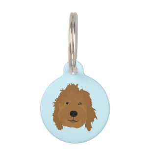 Cute Goldendoodle Face Blue Pet ID Tag