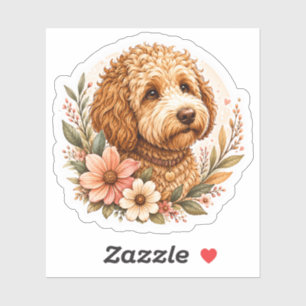 Cute Goldendoodle Floral Sticker, Dog Mom Gift Dec Sticker