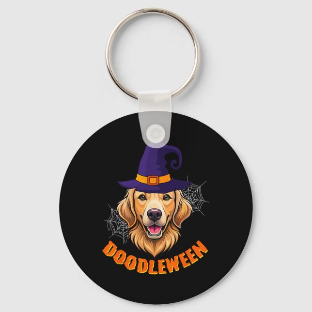 Cute Goldendoodle Halloween Spooky Golden Doodle D Keychain (Front)