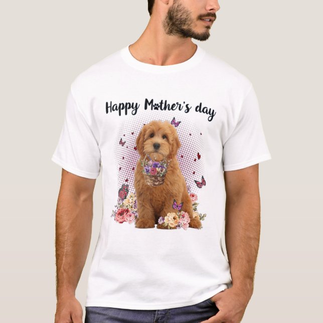 Cute Goldendoodle Mom Flower Happy Mother's Day Lo T-Shirt (Front)