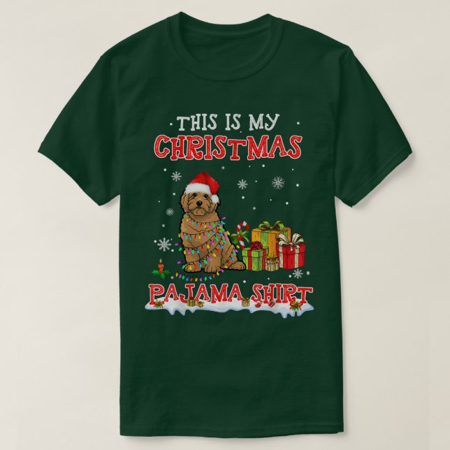 Cute Goldendoodle On Snow   Christmas Pajama  T-Shirt (Design Front)