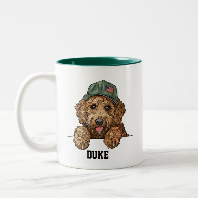 Cute Goldendoodle Patriot Two-Tone Coffee Mug (Left)