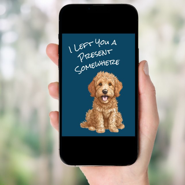 Cute Goldendoodle Puppy Happy Birthday Card (Front Digital)