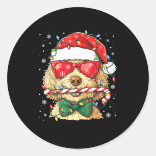 Cute Goldendoodle Santa Hat Xmas Lights Goldendood Classic Round Sticker