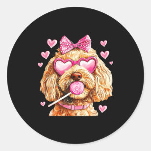 Cute Goldendoodle Wearing Gles Heart Puppy Valenti Classic Round Sticker