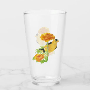 Cute Goldfinch Garden Bird Marigold Yellow Flower  Glass