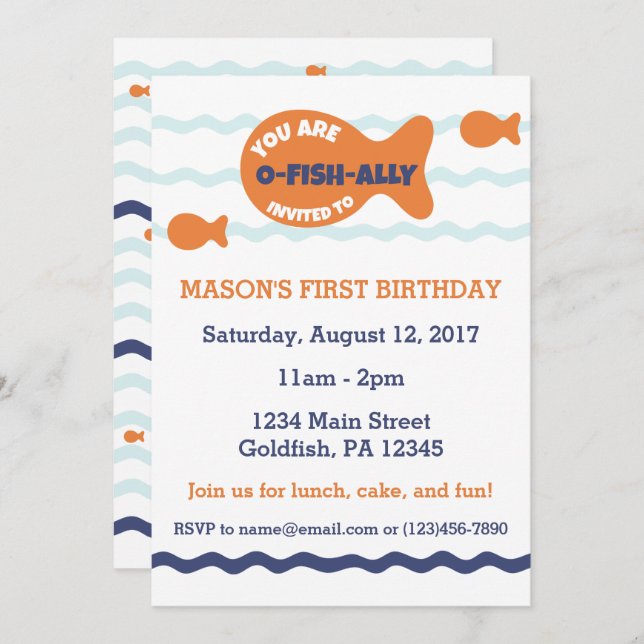Cute Goldfish Birthday invitation (Front/Back)