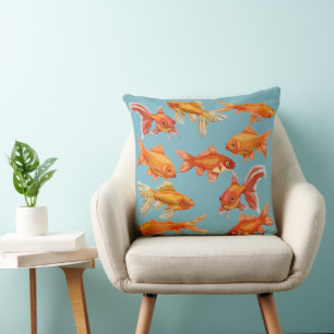 Cute Goldfish Coastal Throw Pillow