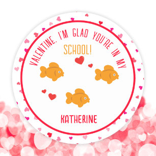 Cute Goldfish Kids Classroom School Valentine Classic Round Sticker