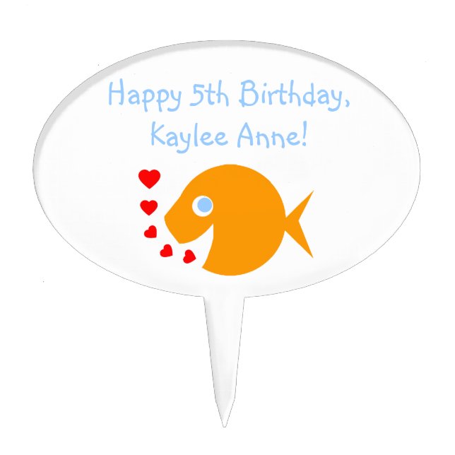 Cute Goldfish Kisses Cartoon Child Birthday Cake Topper (Front)