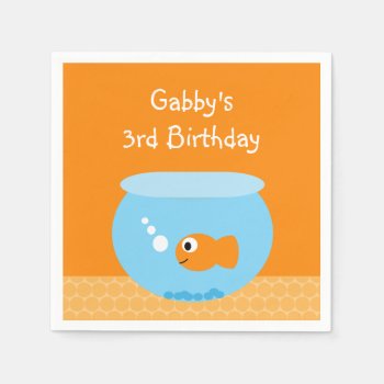 Cute Goldfish Orange Blue Kids Birthday Party Napkins by whimsydesigns at Zazzle