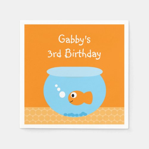Cute Goldfish Orange Blue Kids Birthday Party Napkins