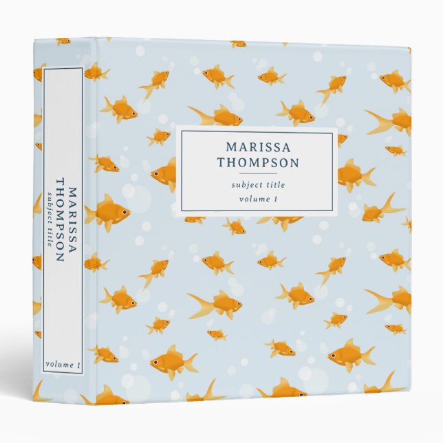 Cute Goldfish Swimming in Water 3 Ring Binder (Front/Spine)