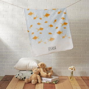 Cute Goldfish Swimming in Water Baby Name Blanket